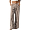 thumbnail image 1 of Lenpel Womens Wide Leg Striped Pants Fashion Button Trousers with Pockets Casual Business Straight Leg Slacks, 1 of 6