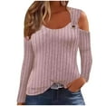 thumbnail image 1 of Lenpel Womne's Cold Should Tops Long Sleeve Scoop Neck Textured T Shirts Fall Fashion Tunic Blouses, 1 of 6