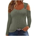 thumbnail image 1 of Lenpel Womne's Cold Should Tops Long Sleeve Scoop Neck Textured T Shirts Fall Fashion Tunic Blouses, 1 of 5