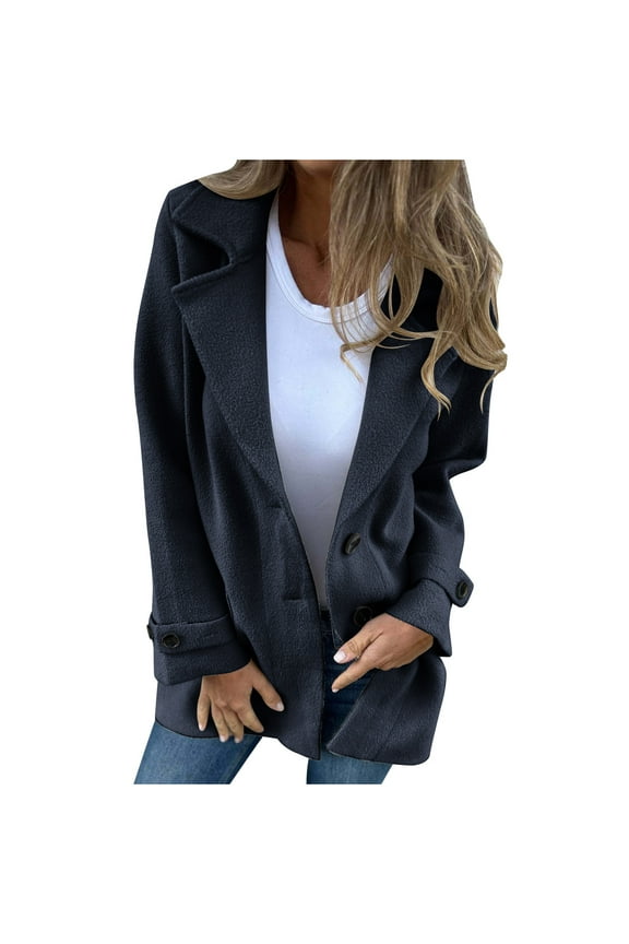 Wool Blend Coats for Woman Long Sleeve Single Breasted Lapel Winter Overcoats Warm Jacket with Pockets