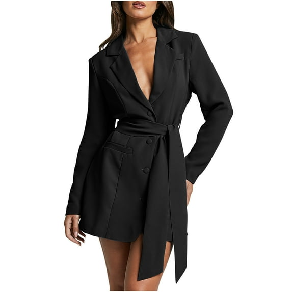 Lenpel Work Dresses for Women Fashion Long Sleeve Button down Lapel Belted Blazer Dress Business Casual Mini Dress