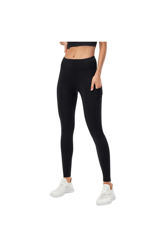 Workout Leggings with Pockets Fleece Lined Mid Rise Stretch Yoga Pants Athletic Gym Tights