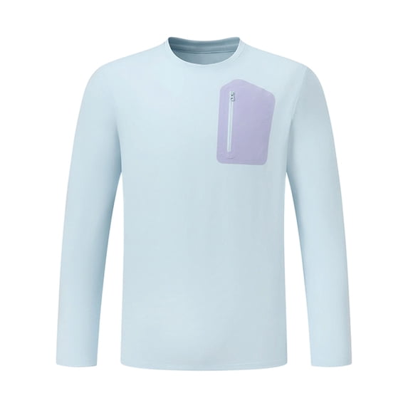 Lenpel Workout Sweatshirts for Men Athletic Crew Neck Long Sleeve Pullover Tops with Zipper Pocket Comfy Shirts for Running(Light Blue,Large)