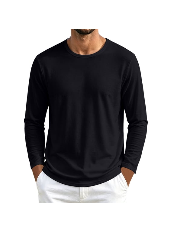 Workout Sweatshirts for Men Long Sleeve Crew Neck Pullover Tops Athletic Casual Loose Running Shirts Fall Clothes(Black,Large)