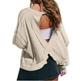 thumbnail image 1 of Lenpel Workout Tops for Women Casual Loose Long Sleeve Open Back Crop Athletic Shirts Gym Yoga Tees, 1 of 7