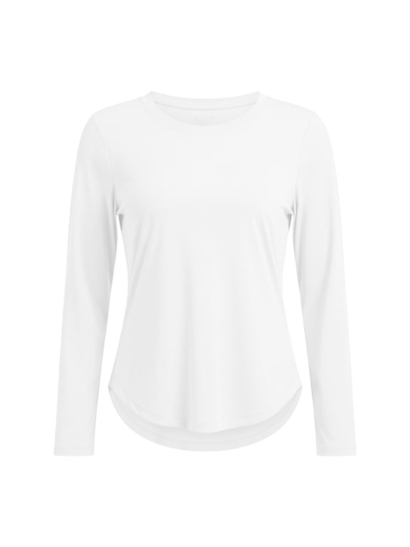 Workout Tops for Women Lightweight Crew Neck Long Sleeve Tunic Blouses Comfy Curved Hem Sun Protection Shirts