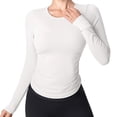 thumbnail image 1 of Lenpel Workout Tops for Women Long Sleeve Crew Neck Built in Bra Ruched Curved Hem Slim Cropped Yoga Tees Running Athletic Shirts(White,Small), 1 of 2