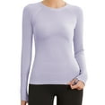 thumbnail image 1 of Lenpel Workout Tops for Women Long Sleeve Crew Neck Textured Slim Breathable Athletic Shirts Running Yoga Tees with Thumb Holes(Purple,X-Large), 1 of 6