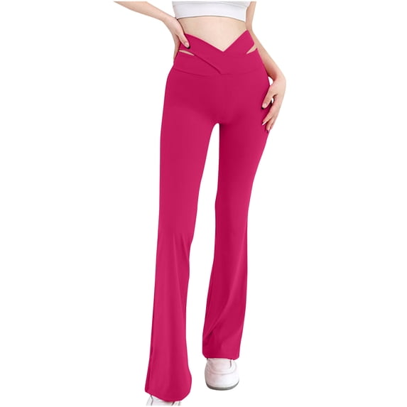 Lenpel Yoga Pants for Women Comfy Crossover High Waisted Athletic Mini Flare Leggings Lounge Workout Trousers