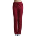thumbnail image 1 of Lenpel Yoga Pants for Women High Waisted Drawstring Slim Straight Leg Lounge Pants Casual Workout Trousers with Pockets(Wine,X-Large), 1 of 7