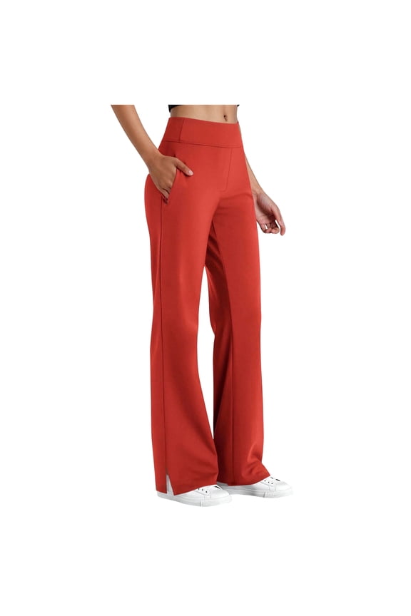 Yoga Pants for Women Plus Size High Waisted Pull on Side Split Straight Leg Lounge Pants Dressy Casual Work Trousers with Pockets