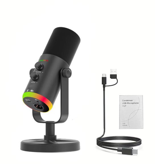 Lens Accessory USB Condenser Dynamic Microphone with Multifunctional Controls Studio Audio Clarity RGB Lighting for Streaming Gaming