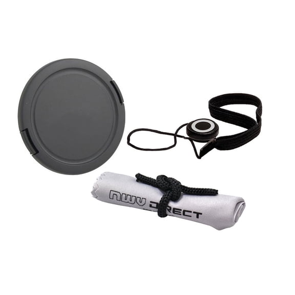 Lens Cap Side Pinch (55mm) + Lens Cap Holder + Nw Direct Microfiber Cleaning Cloth For Canon EOS M6