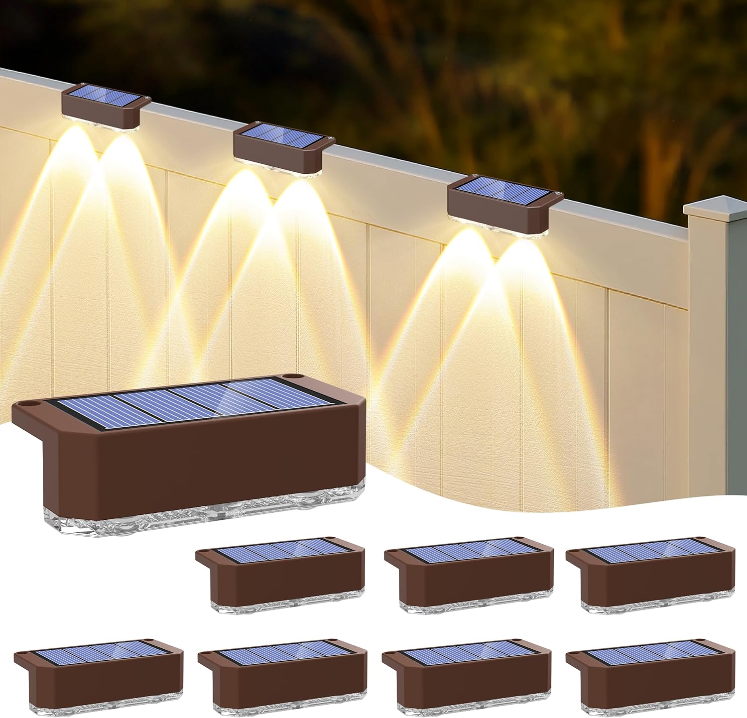 Lens‑Focused Solar Step Light 8 Pack, 3000K Warm White, Waterproof, for ...