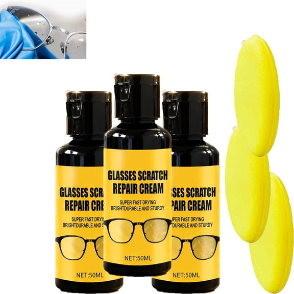 Lens Scratch Remover Kit with Sponge,Glasses Cleaner,Eye Glass Repairing Kit,Glass Scratch Remover,Sunglass Scratches Removers,Super Fast Drying Bright Durable and Sturdy (3pcs)