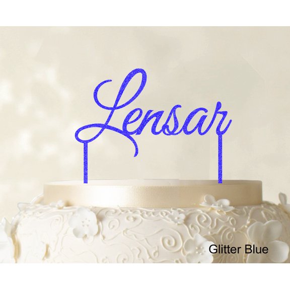 """Lensar"" Custom Name Cake Topper Personalized Glitter Blue Cake Toppers Cake Decoration Color Option Available 5""-7"" Inches Wide"