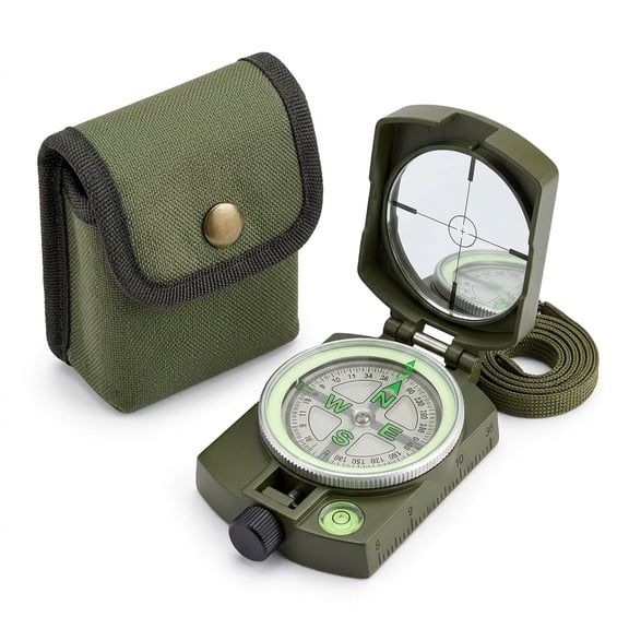 Lensatic Sighting Compass with Carrying Bag, Army Green, Waterproof Shakeproof Outdoor Gear