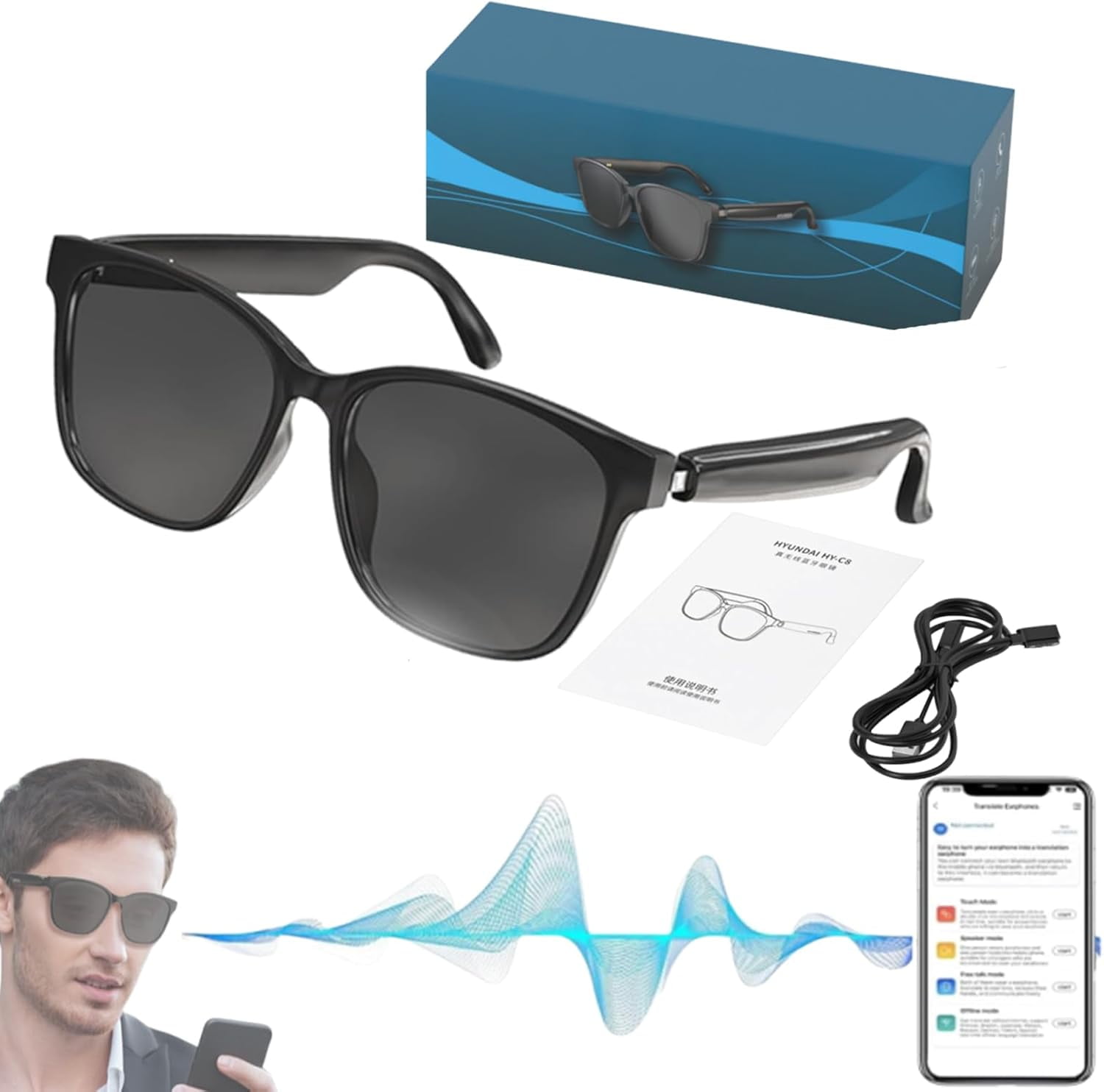 Lenskey AI Translation Glasses, Smart Translation Wireless Bluetooth ...