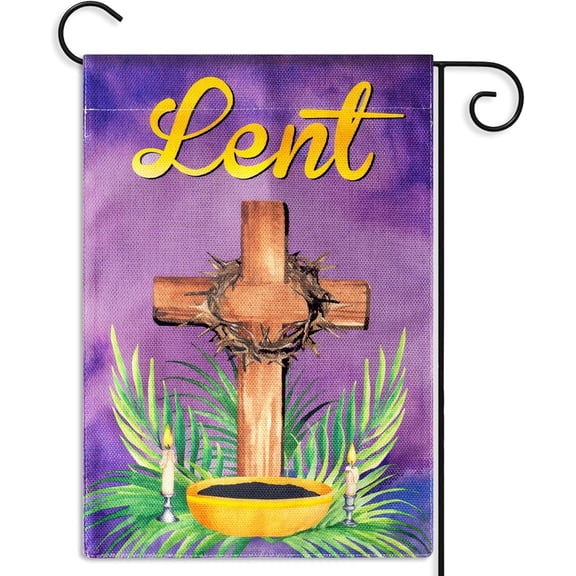 Lent Christian Garden Flag - 12 x 18 Inch Holy Week Religion Cross Holiday Farmhouse House Yard Flag for Ash Wednesday, Easter Seasonal Double Sided Outdoor Decoration for Porch Lawn (Purple)