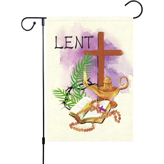 Lent Garden Flag - 12x18" Double-Sided Purple Cross Holy Week Christian Religion Yard for Ash Wednesday Seasonal Outdoor Easter Decoration