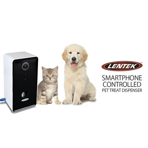 Lentek Smartphone-Controlled Pet Treat Dispenser with Camera and Two-Way Communication, WiFi-Enabled Programmable Treat Dispenser, 10 oz. Capacity, for Cats, Dogs, Rabbits, and more