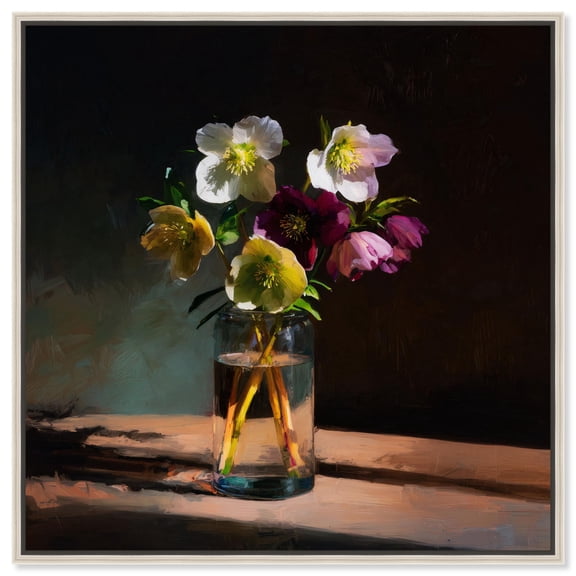Lenten Roses Canvas Print Floral Wall Art by Art Remedy, Silver Frame, 40 x 40