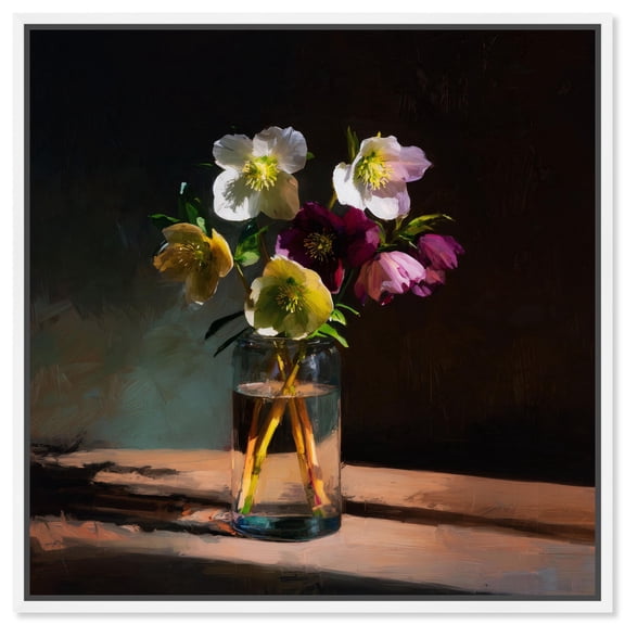 Lenten Roses Canvas Print Floral Wall Art by Art Remedy, White Frame, 40 x 40