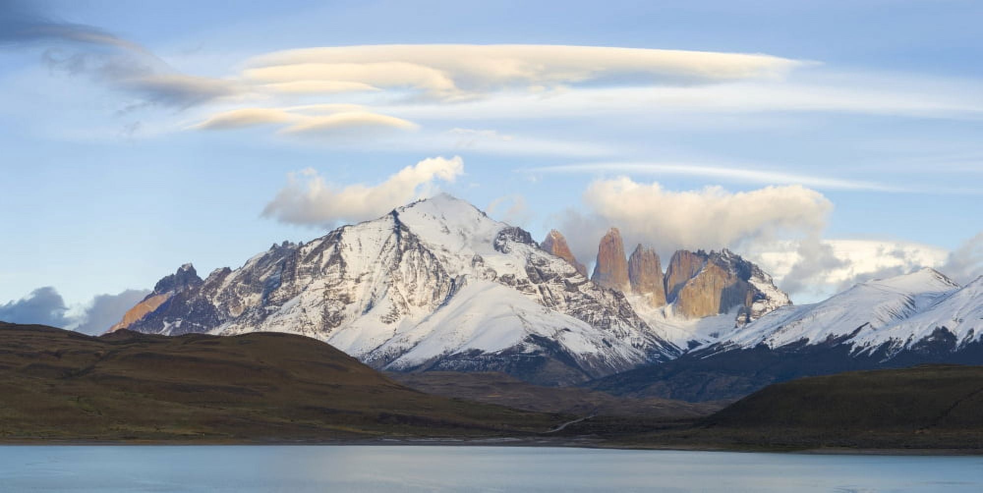 Lenticular clouds over mountains seen from Laguna Amarga Torres Del Paine National Park Chile Canvas Art - Panoramic Images (27 x 9)