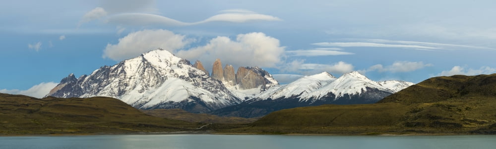 Lenticular clouds over mountains seen from Laguna Amarga Torres Del Paine National Park Chile Canvas Art - Panoramic Images (36 x 12)