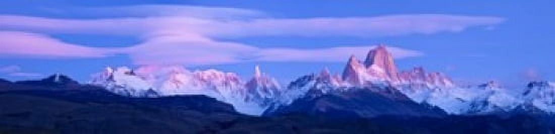 Lenticular clouds and pre-dawn light over mountains Mt Fitzroy Cerro Torre Argentine Glaciers National Park Argentina Canvas Art - Panoramic Images (20 x 5)
