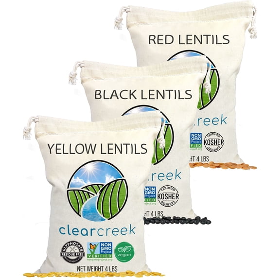 Red Lentils | Black Beluga Lentils | Golden Lentils | 12 LBS Total | Non-GMO | 100% Non Irradiated | Kosher | USA Grown | Vegan