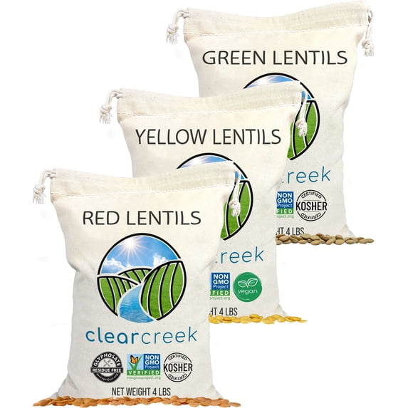 Red Lentils | Green Lentils | Golden Lentils | 12 LBS Total | Non-GMO | 100% Non Irradiated | Kosher | USA Grown | Vegan