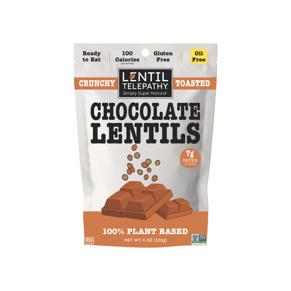 Lentil Telepathy Crunchy Toasted Snacks - Healthy Low Calorie Snacks, 100% Plant-Based Gluten Free Ready to Eat Straight from the Bag, Non-GMO, 4 Ounce Bags (Chocolate1Pack)