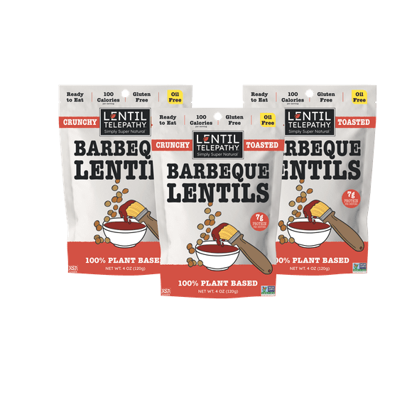 Lentil Telepathy Crunchy Toasted BBQ Snack - Air-Toasted Without Oil, Guilt-Free Snacking Fat-Free, 100 Calories, 7g of Protein, 100% Plant-Based (3x4ozLentilTelepathyBBQCrunchyToastedSnacks)
