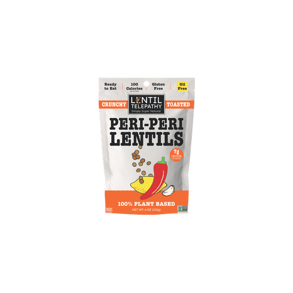 Lentil Telepathy Crunchy Toasted Snacks - Healthy Low Calorie Snacks, 100% Plant-Based Gluten Free Ready to Eat Straight from the Bag, Non-GMO, 4 Ounce Bags (W) (Peri-PeriChiliLemon1Pack)