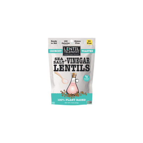 Lentil Telepathy Crunchy Toasted Snacks - Healthy Low Calorie Snacks, 100% Plant-Based Gluten Free Ready to Eat Straight from the Bag, Non-GMO, 4 Ounce Bags (Salt&Vinegar1Pack)