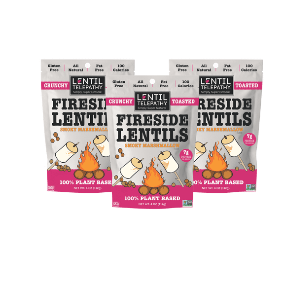 Lentil Telepathy Crunchy Toasted Snacks - Healthy Low Calorie Snacks, 100% Plant-Based Gluten Free Ready to Eat Straight from the Bag, Non-GMO, 4 Ounce Bags (SmokyMarshmallow3Pack)