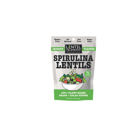 Lentil Telepthy Spirulina Crunchy Toasted Superfood Snack and Topper - All-Natural, 100% Plant-Based, Non-GMO, and Gluten-Free Ingredients (1x4ozLentilTelepathySpirulinaSuperfoodSnack)