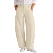 Lentta Barrel Pants Women Mid Waist Wide Leg Baggy Cotton Chino Trousers with Pockets