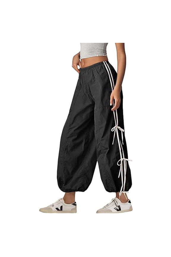Parachute Pants for Women Elastic High Waist Full Twist Hiking Cargo Pants Trousers