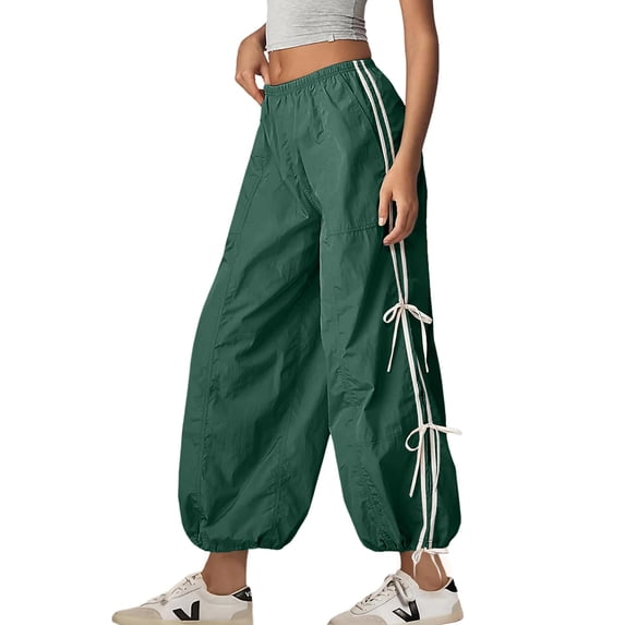 Lentta Parachute Pants for Women Elastic High Waist Full Twist Hiking Cargo Pants Trousers