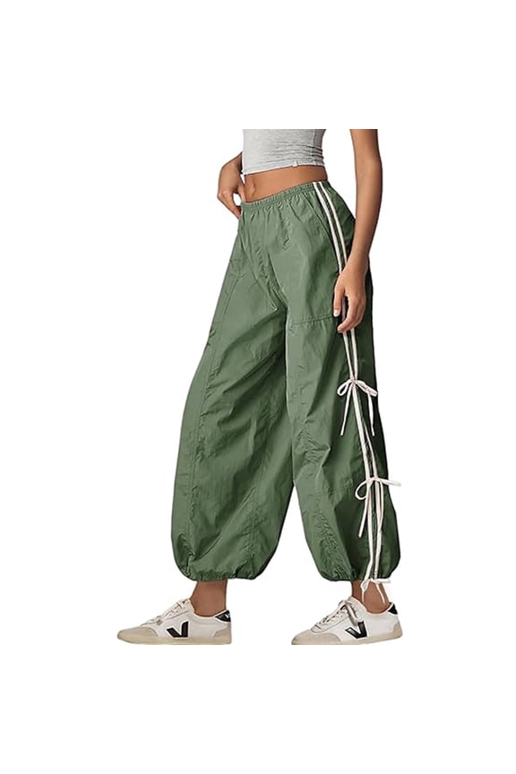 Parachute Pants for Women Elastic High Waist Full Twist Hiking Cargo Pants Trousers