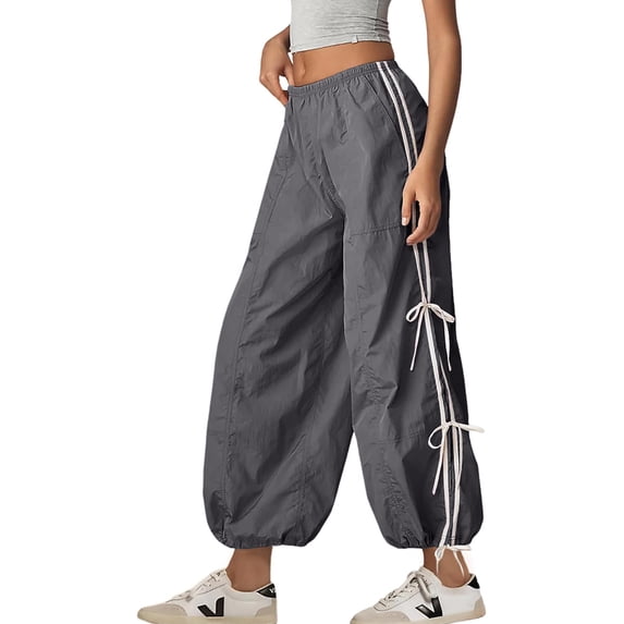 Lentta Parachute Pants for Women Elastic High Waist Full Twist Hiking Cargo Pants Trousers