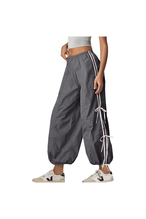 Parachute Pants for Women Elastic High Waist Full Twist Hiking Cargo Pants Trousers