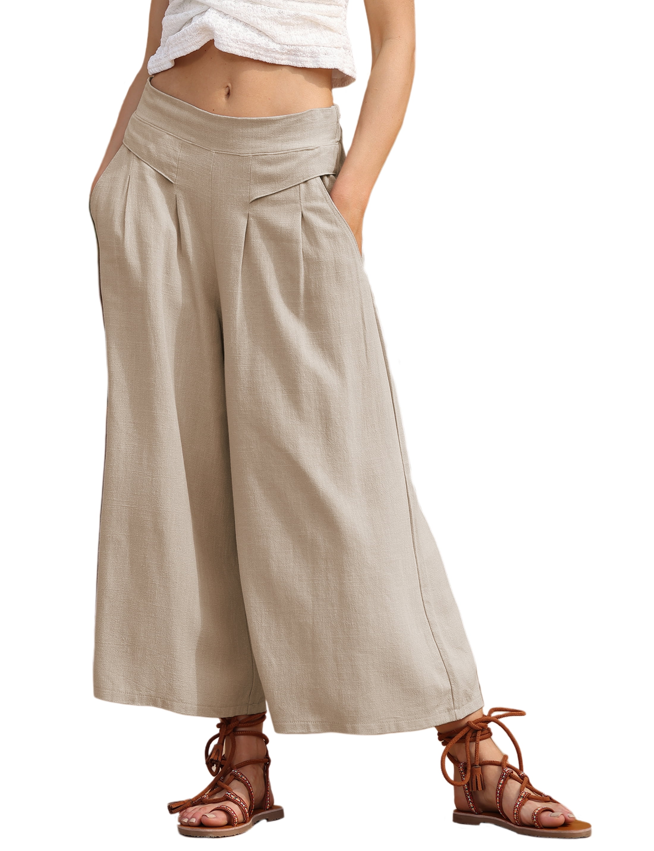 Wide leg khaki capris sale