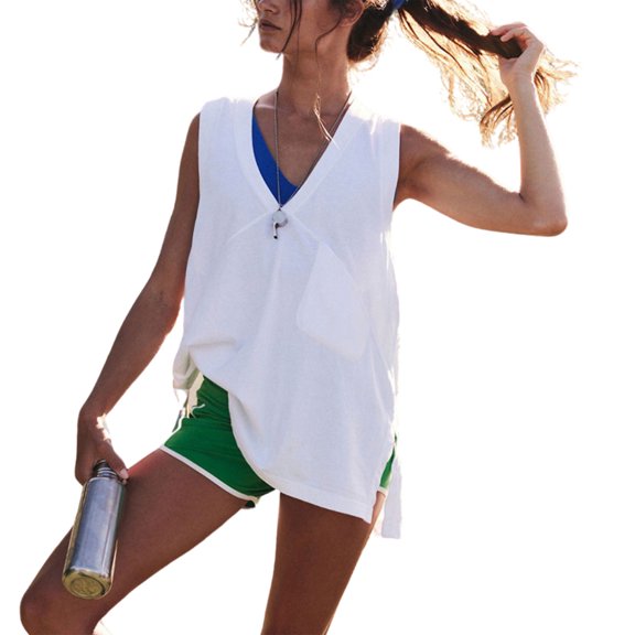 Lentta Women's Athletic Tank Top Oversized V Neck Workout Vest Sleeveless Running Shirts Lightweight Gym Clothes