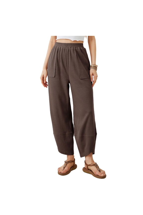 Women's Baggy Wide Leg Pants Casual Elastic Waisted Palazzo Harem Pants with Pockets