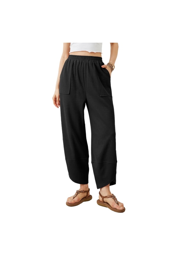 Women's Baggy Wide Leg Pants Casual Elastic Waisted Palazzo Harem Pants with Pockets
