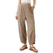 Womens Wide Leg Pants Baggy Cotton Blend Elastic Waist Lounge Trousers with Pockets