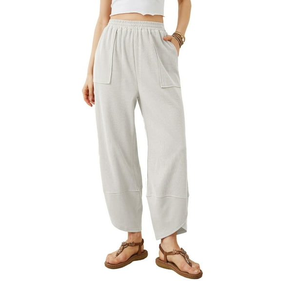Lentta Women's Baggy Wide Leg Pants Casual Elastic Waisted Palazzo Harem Pants with Pockets